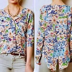 Anthropologie MAEVE London Street Map Collarless Blouse 6